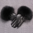 fashion women ladies winter warm real fox fur leather glove