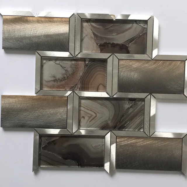 New Design Brown Crystal Glass Mix Metal Mosaic Tile,Wall Decoration Mosaic