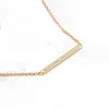 Simple Fancy Ladies Zirconia Silver 925 Long Bar Gold Chain Necklace