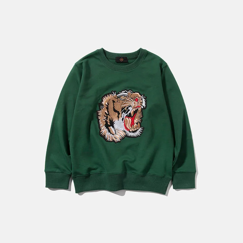 2018 spring new children's tide brand boy sweater tiger head embroidery children's sweater, Green;black
2018 spring new children's tide brand boy sweater tiger head embroidery children's sweater, Green;black