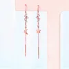 Changeable Slender 14-24k Solid Rose Gold CZ Dangle Earrings with Moon and Star Drop earrings set