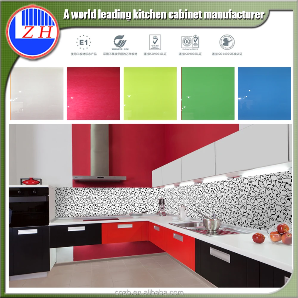 Fiber kitchen pantry cupboard High gloss colored self assemble plastic kitchen cabinets