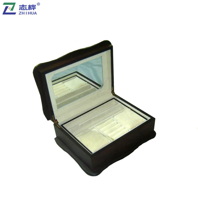 ZHIHUA brand Large capacity box classic black paper Double jewelry case with mirror inside