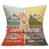 Easter Rabbit with Eggs Home Decor Pillow Covers Cotton Linen Cute Bunny Easter Pillow Case Cushion Cover