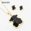 Factory Designed and Supplied Stainless Steel 18K Gold/Silver Bear Jewelry Earrings Necklace Jewelry Sets With Black Crystal