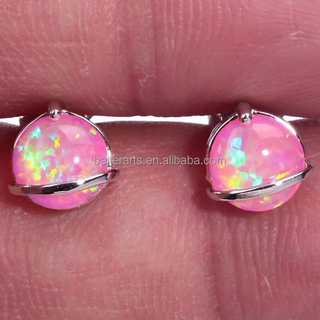 925 sterling silver single created opal stone fancy stud earring