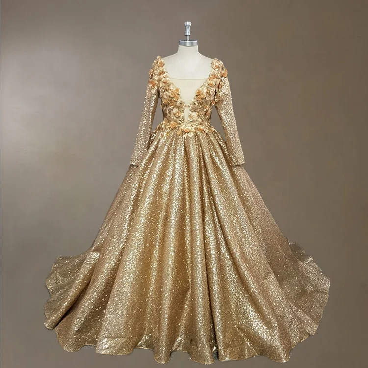 gold long sleeve party dress