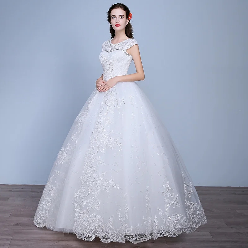 2018 Princess Elegant Cap Sleeve White Lace up Back Floor Length Wedding Gowns, White beaded lace bridal wedding dress
2018 Princess Elegant Cap Sleeve White Lace up Back Floor Length Wedding Gowns, White beaded lace bridal wedding dress