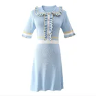 2020 Summer New Sweet Gold Line Waveselvedge Polo Collar Short Sleeve Knit Dress