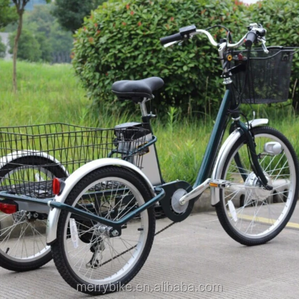 Motorizado Adulto Triciclo Bicicleta Elétrica de Três-Roda 24 polegadas Brushless 250W Triciclo de Carga