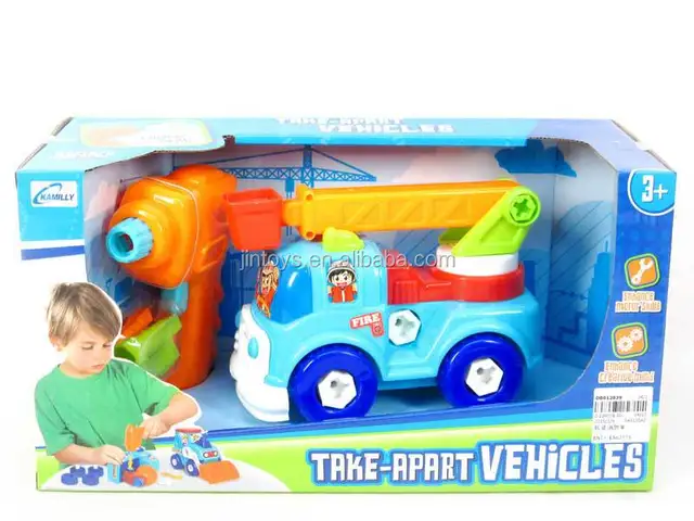 2015 hot item plastic diy toy fire truck, take-apart fire engine