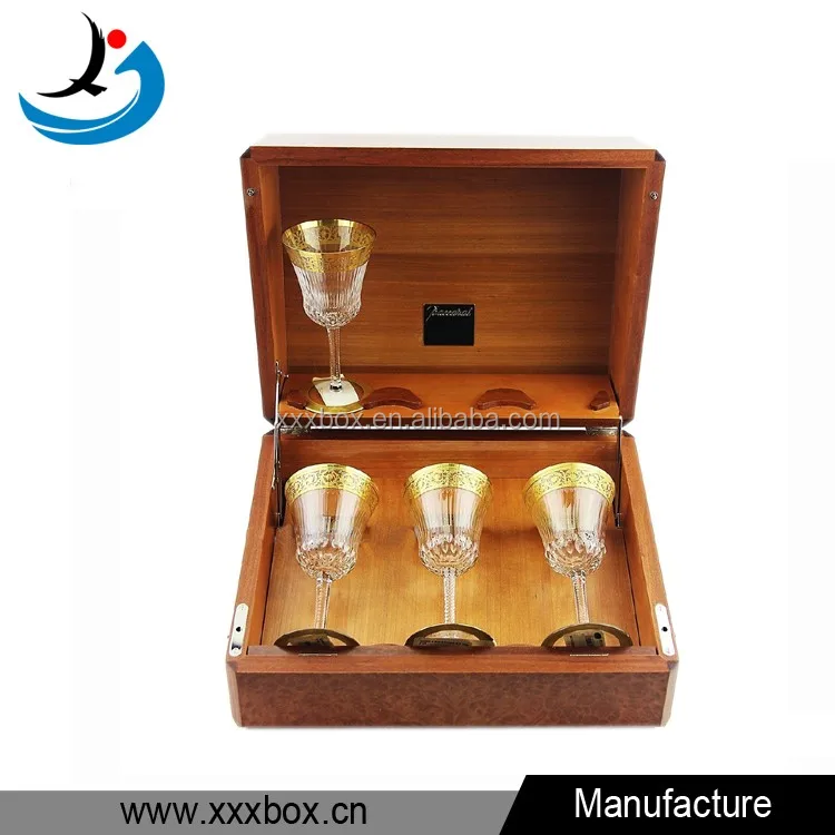 top grade decorative new design wooden lacquer gift box for wine glasses