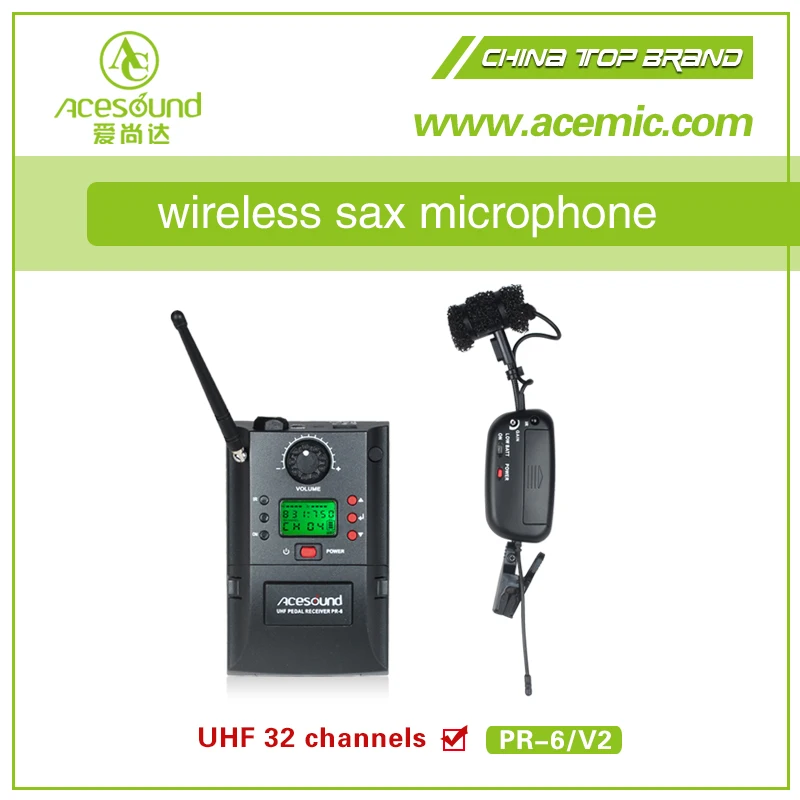

Professional UHF wireless saxophone microphone system PR-6/V2, portable receiver powered by battery, N/a
