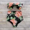 Hot sexy fashion ladies bikini vintage style high waist bow bathing suit floral patterned 2 piece sexy swimwear swimsuit