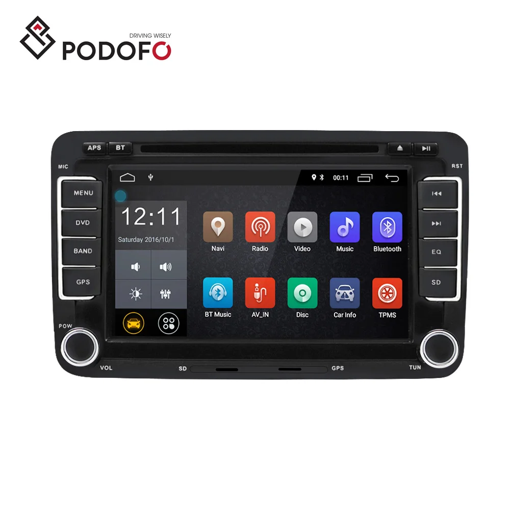 Podofo Android 7.1 Car DVD Player 2Din Autoradio GPS Wifi USB สำหรับ Volkswagen/VW/Passat/POLO/ กอล์ฟ/Skoda/ที่นั่ง/Leon