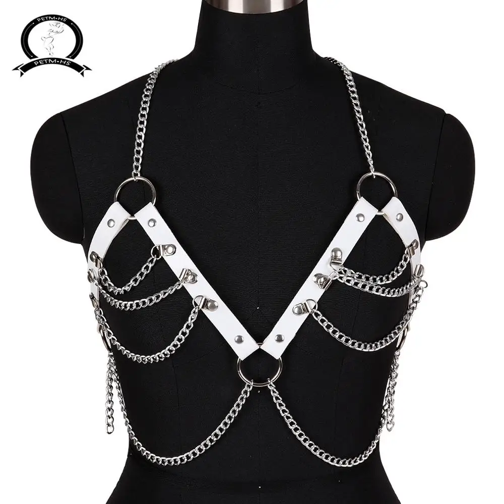De Metal de cuero cuerpo Cadena, cadena arnés sujetador para las mujeres Punk Goth Tops jaula Correa ajustar Plus tamaño Rave Festival Sexy traje