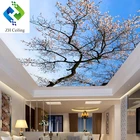 3.2mWx2mH per piece waterproof decorative ceiling film tv background material 3d sky trees uv print pvc stretch ceiling film