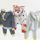 7010/spring cute unique Striped long-sleeved hooded sweater harem pants set for boys and girls