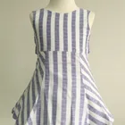 100% cotton blue stripe sleeveless with big bow girl dress