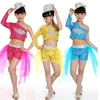 Sequined morden dancewear for kids girls Hip hop Jazz dance clothing stage dance show top short