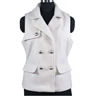 Turn-down Collar Double-breasted and Flap Pockets Women's Melton Wool Vest