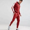 custom logo mens track suits red plain side stripe sport hooded sweat suits
