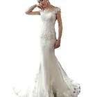 New lace applique mermaid wedding dress white sleeveless bride dress
