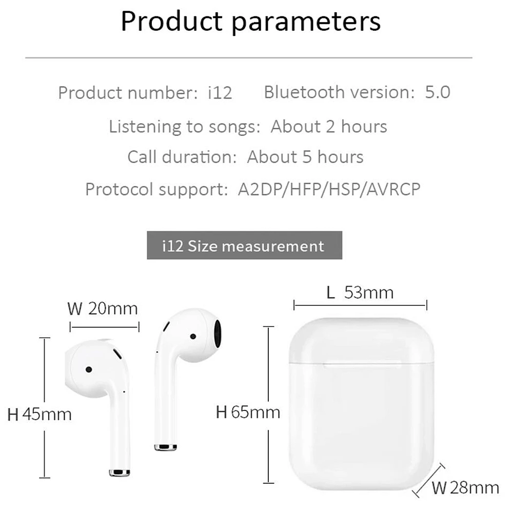 [i12 Jerry Model] i12 Wireless Earphones Jerry Scheme TWS 5.0 Headphone Bluetooth i7s tws i8x i9s i10s i11 i100 for apple - ANKUX.COM