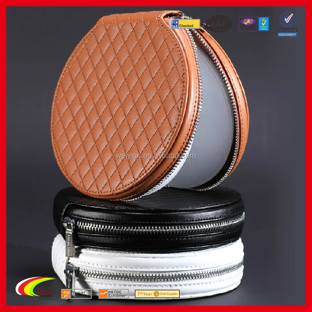 2016 New Blank Round CD DVD Bag with Zipper, Personalized PU Leather CD DVD Carrying Case Holder