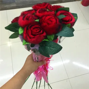 factory wholesale lovely rabbit fur rose flower wedding gift