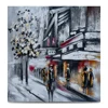 Handmade black and white abstract people on street oil painting