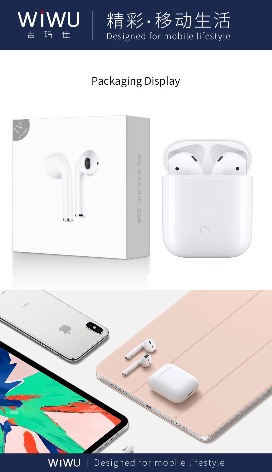 Wiwu airbuds i60 tws New Technology i80 TWS wireless Blue-tooth Earphone with Mic Mini Earbuds In-ear headphone i14 tws - ANKUX.COM