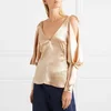 Spring Summer tops vintage elegant champagne lustrous strapless shiny satin silk shirt women's blouse & tops new 2019