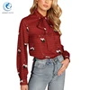 Elegant Lady Crane Water Printed Casual Maroon Shirts