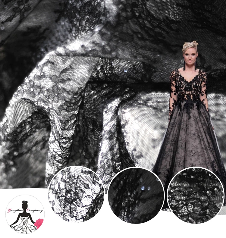 Royal Evening Dress Black Sequin Mesh Lace Fabric, Luxurious Wedding Dress Floral Bonding Lace Fabric
Royal Evening Dress Black Sequin Mesh Lace Fabric, Luxurious Wedding Dress Floral Bonding Lace Fabric