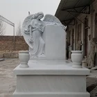 Upright Modern Large White Marble Headstone Tombstone with Angel Designs
