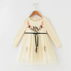 Latest long sleeve dress Autumn girls children kids cotton frocks flower appliqued designs