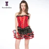 Plus Size Sexy Dress Red Women's Bustier Lace Up Corset Top With Mini Skirt