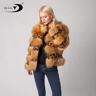 Fashion European Style Ladies Silver Fox Fur Leather Jacket Fox Fur Coat
