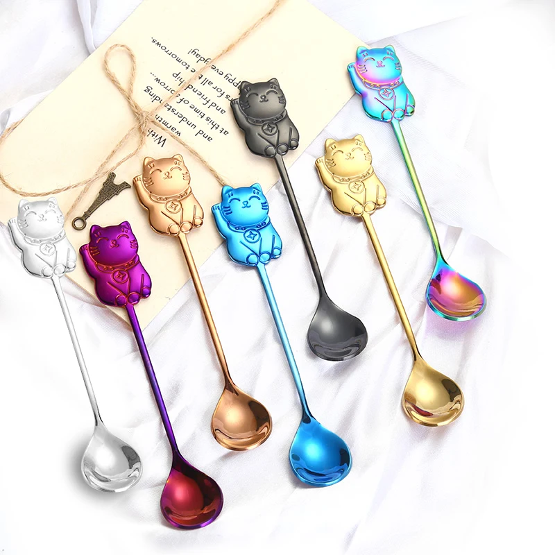 High quality stainless steel coffee spoon. Lucky cat spoon, Silver/gold/ rose gold/color/black/blue/purple
High quality stainless steel coffee spoon. Lucky cat spoon, Silver/gold/ rose gold/color/black/blue/purple
