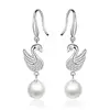 2018 Fashion Zircon Pearl Bird Shaped Animal Jewelry 925 Silver Plated Swan Earrings