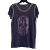 100% Linen Women Skull Top Classic Short Sleeve Round Neck T-shirt Custom Design