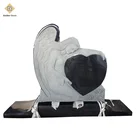 Hot selling polished black angel heart headstone monument tombstone