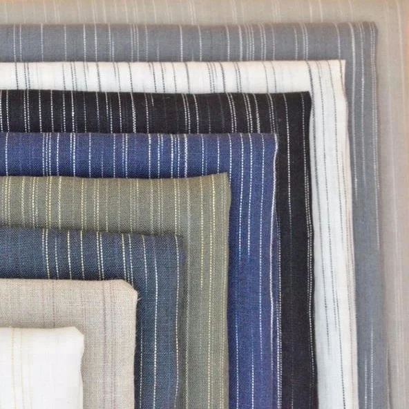 100% Lino francés rayas de tela al por mayor teñido de hilo de la tela de la raya para pantalones de lino venta al por mayor 100% hilados de lino teñido de tela