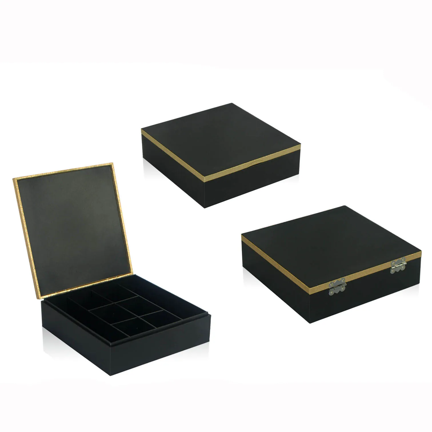 Chinese stylish black flip cover artistic tea box with compartment