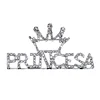 Bling 80mm*43mm Crystal Spanish Word Lapel Pin Jewelry rhinestone PRINCESA / Crown letter Brooch for girls women christmas