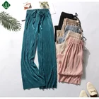 2019 new design fashion woman pants with silk wide leg trousers