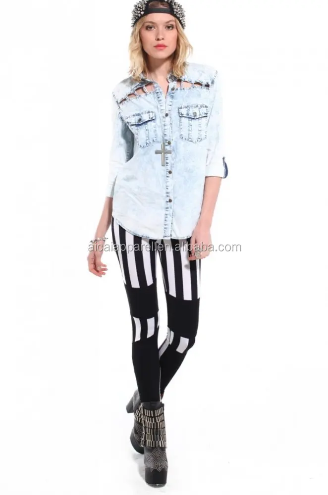 Wholesale 2015 fashion women sexy black white striped leggings