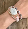 Zooying White and Pink Druzy Stone Beaded Stretch Bracelets