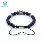 Flexible Adjustable Bracelet 8mm Zircon Crown Onyx Beads Bracelets